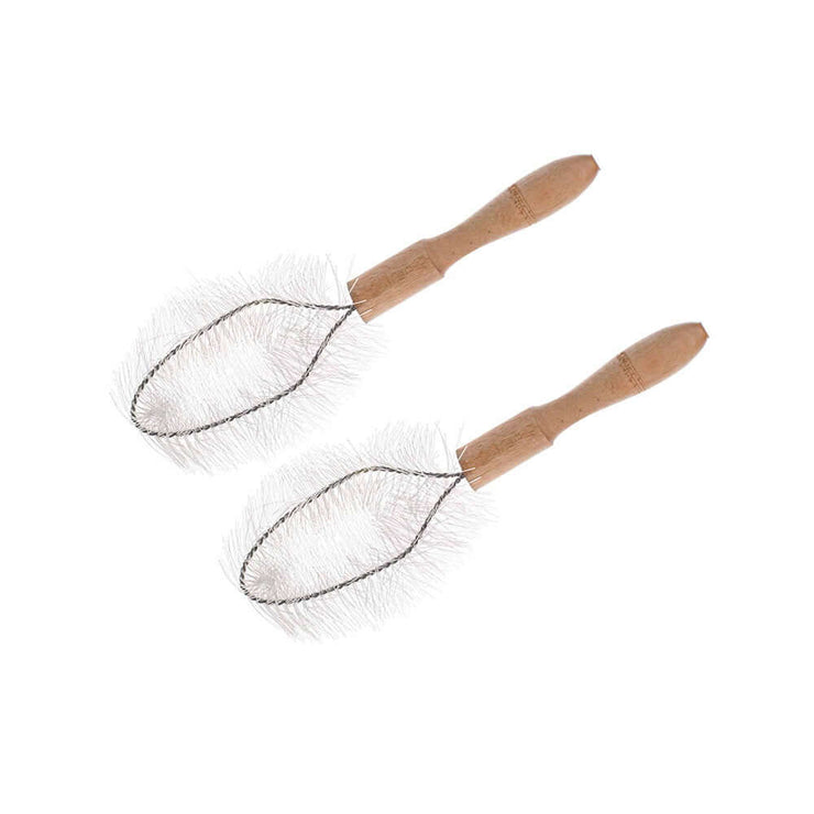 Set of two brushes with hard bristles on wooden handles, ideal for cleaning and maintenance tasks.